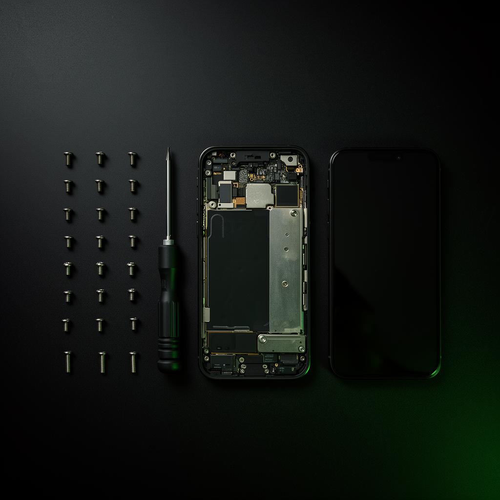 Disassembled smartphone with tools